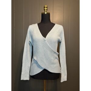 Express V-Neck Wrap Sweater - Soft Gray